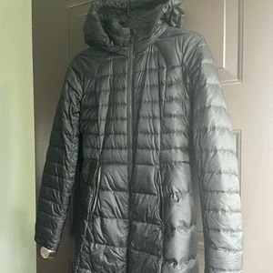 Lulu lemon winter jacket. Cinched waist, knee length, hood and multiple pockets